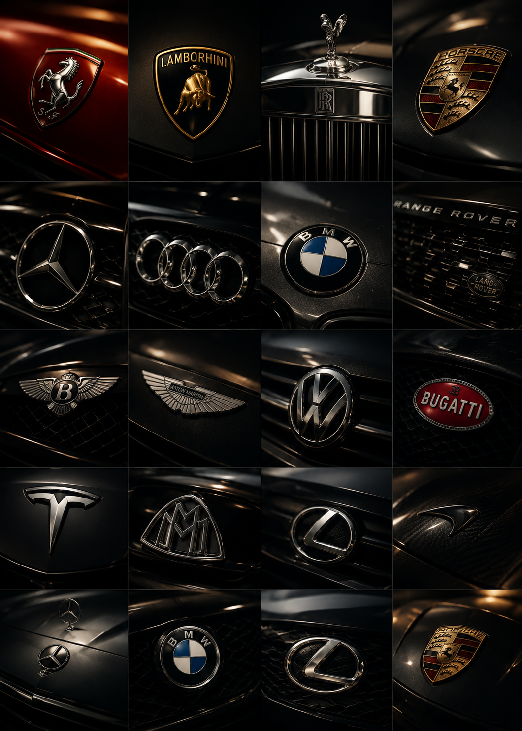 A grid of marque emblems from the world's leading automobile houses